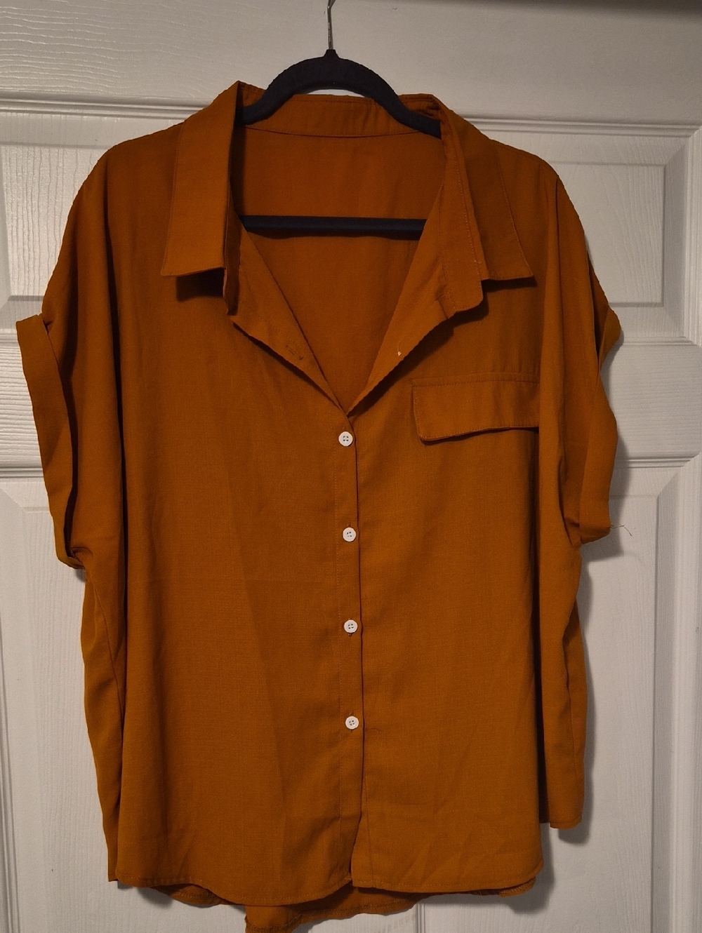 SHEIN Rust Orange Button-Down Short Sleeve Shirt